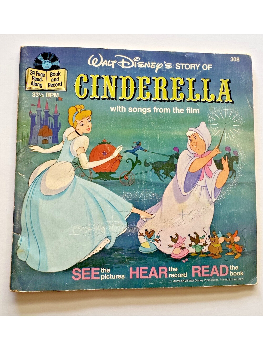 VINTAGE WALT DISNEY'S CINDERELLA BOOK AND RECORD 33 1/3 RPM 1977